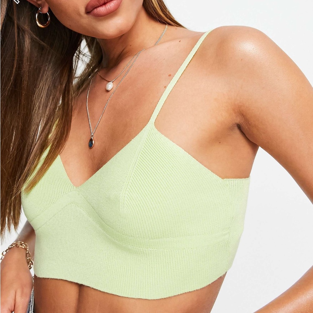 Reclaimed Vintage Inspired bralet in light green knit